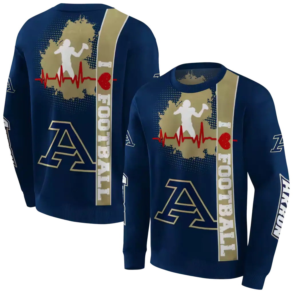 akron zips football heartbeat blue hoodie premium grade akron zips football heartbeat blue hoodie premium grade