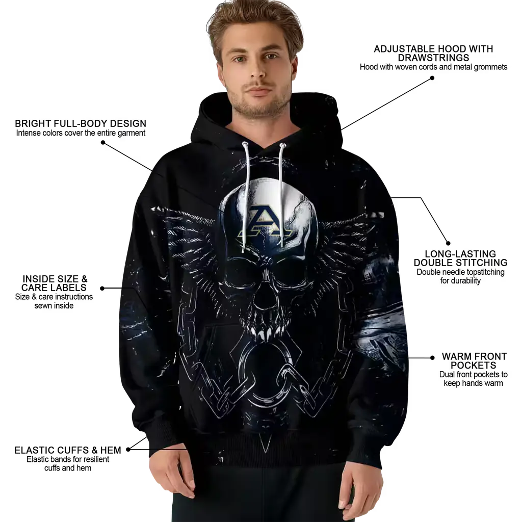 akron zips skull artwork blue black hoodie latest model akron zips skull artwork blue black hoodie latest model