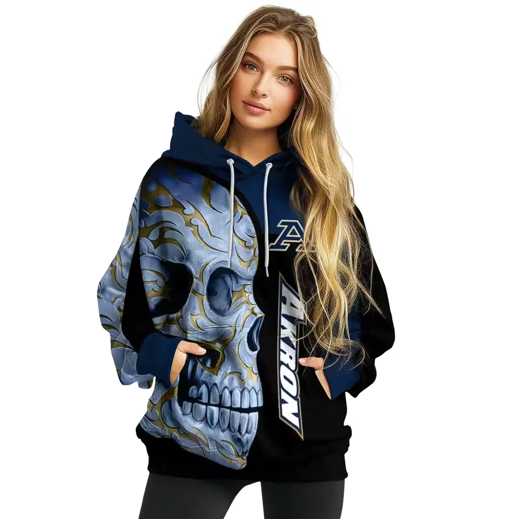 akron zips skull motif blue black hoodie high quality akron zips skull motif blue black hoodie high quality