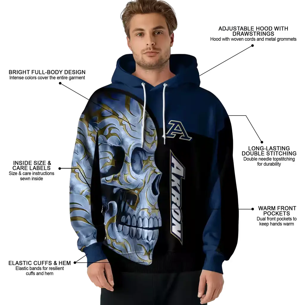 akron zips skull motif blue black hoodie latest model akron zips skull motif blue black hoodie latest model