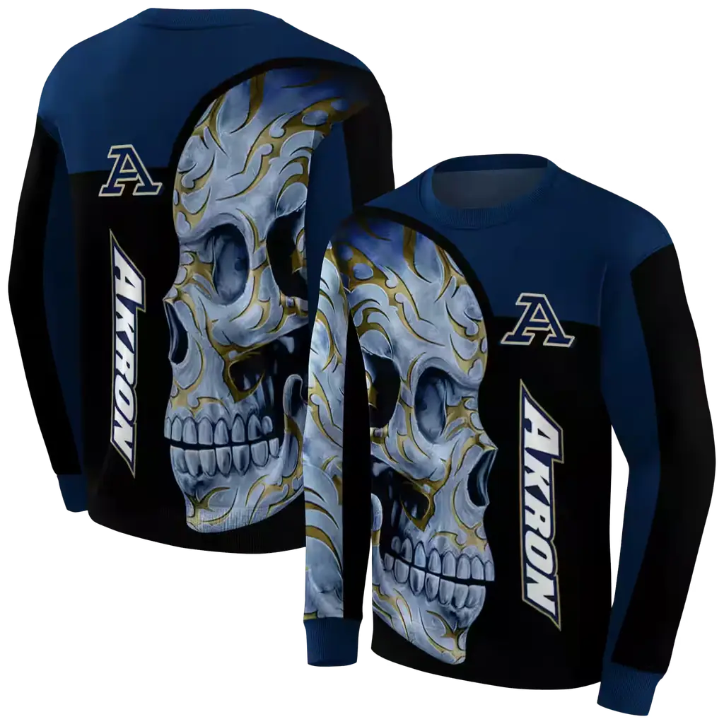 akron zips skull motif blue black hoodie premium grade akron zips skull motif blue black hoodie premium grade