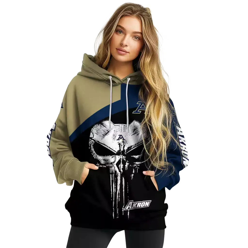 akron zips skull punisher gold black hoodie high quality akron zips skull punisher gold black hoodie high quality