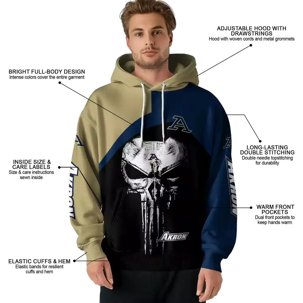 akron zips skull punisher gold black hoodie latest model akron zips skull punisher gold black hoodie latest model