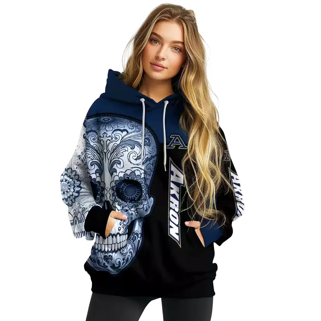 akron zips sugar skull blue black hoodie high quality akron zips sugar skull blue black hoodie high quality
