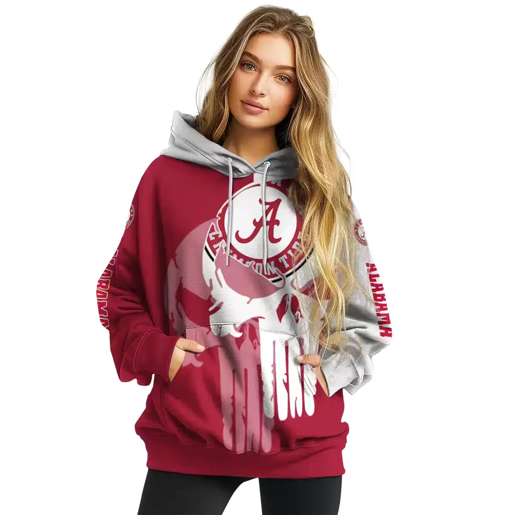 alabama crimson tide graphic punisher crimson white hoodie high quality alabama crimson tide graphic punisher crimson white hoodie high quality