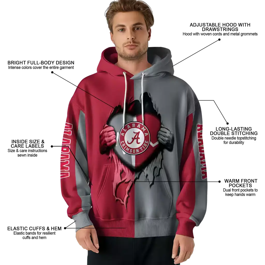 alabama crimson tide heartbeat graphic crimson hoodie latest model alabama crimson tide heartbeat graphic crimson hoodie latest model