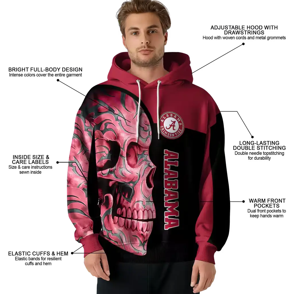 alabama crimson tide skull motif crimson black hoodie latest model alabama crimson tide skull motif crimson black hoodie latest model