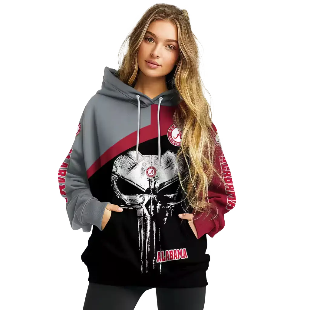 alabama crimson tide skull punisher gray black hoodie high quality alabama crimson tide skull punisher gray black hoodie high quality