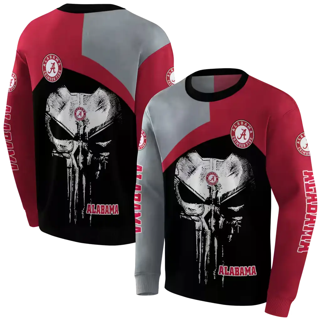 alabama crimson tide skull punisher gray black hoodie premium grade alabama crimson tide skull punisher gray black hoodie premium grade