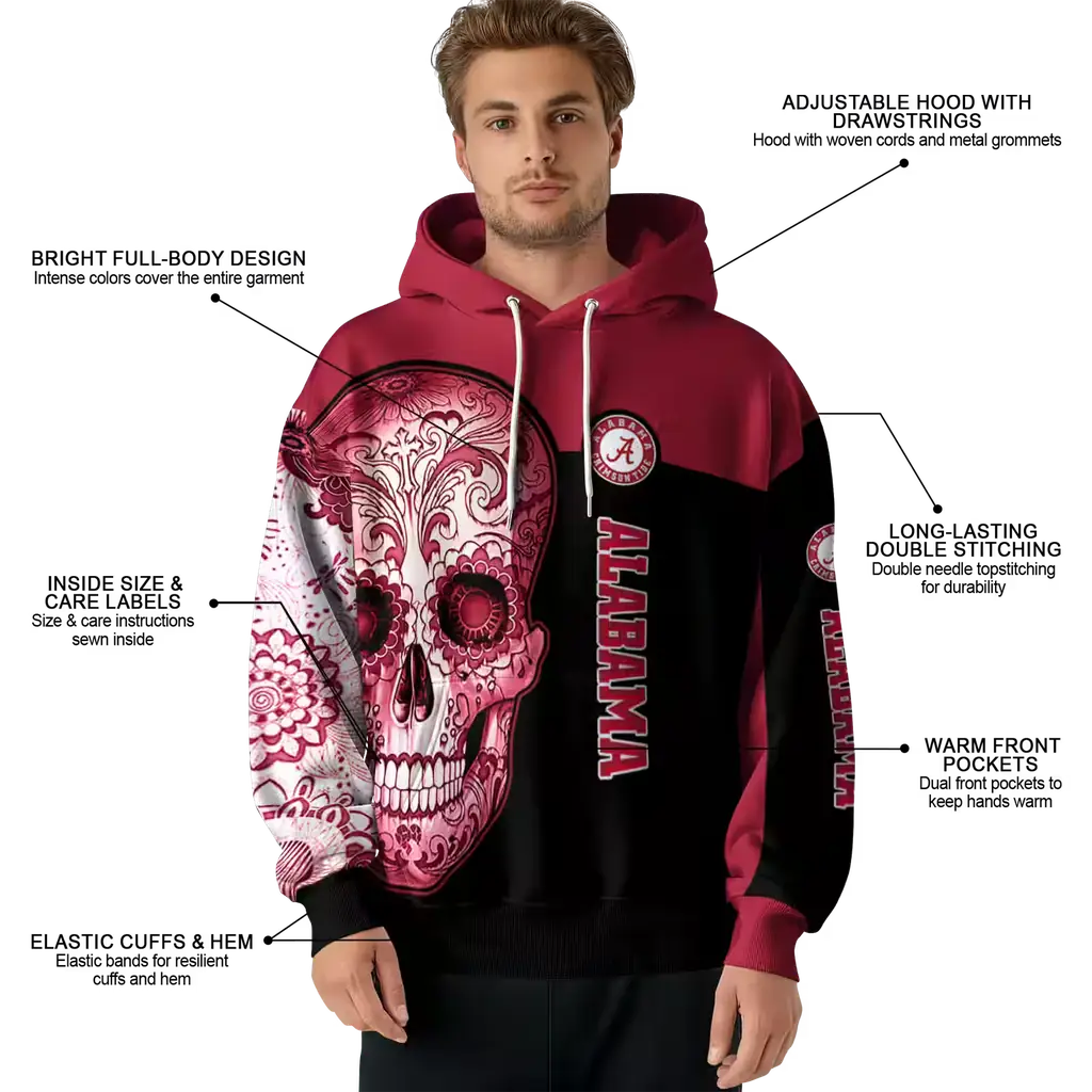 alabama crimson tide sugar skull crimson black hoodie latest model alabama crimson tide sugar skull crimson black hoodie latest model