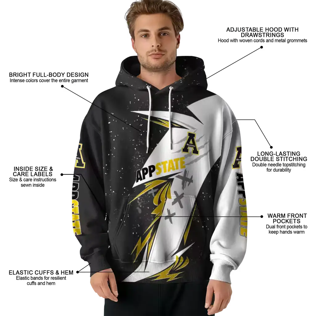 appalachian state mountaineers dynamic slash black white hoodie latest model appalachian state mountaineers dynamic slash black white hoodie latest model