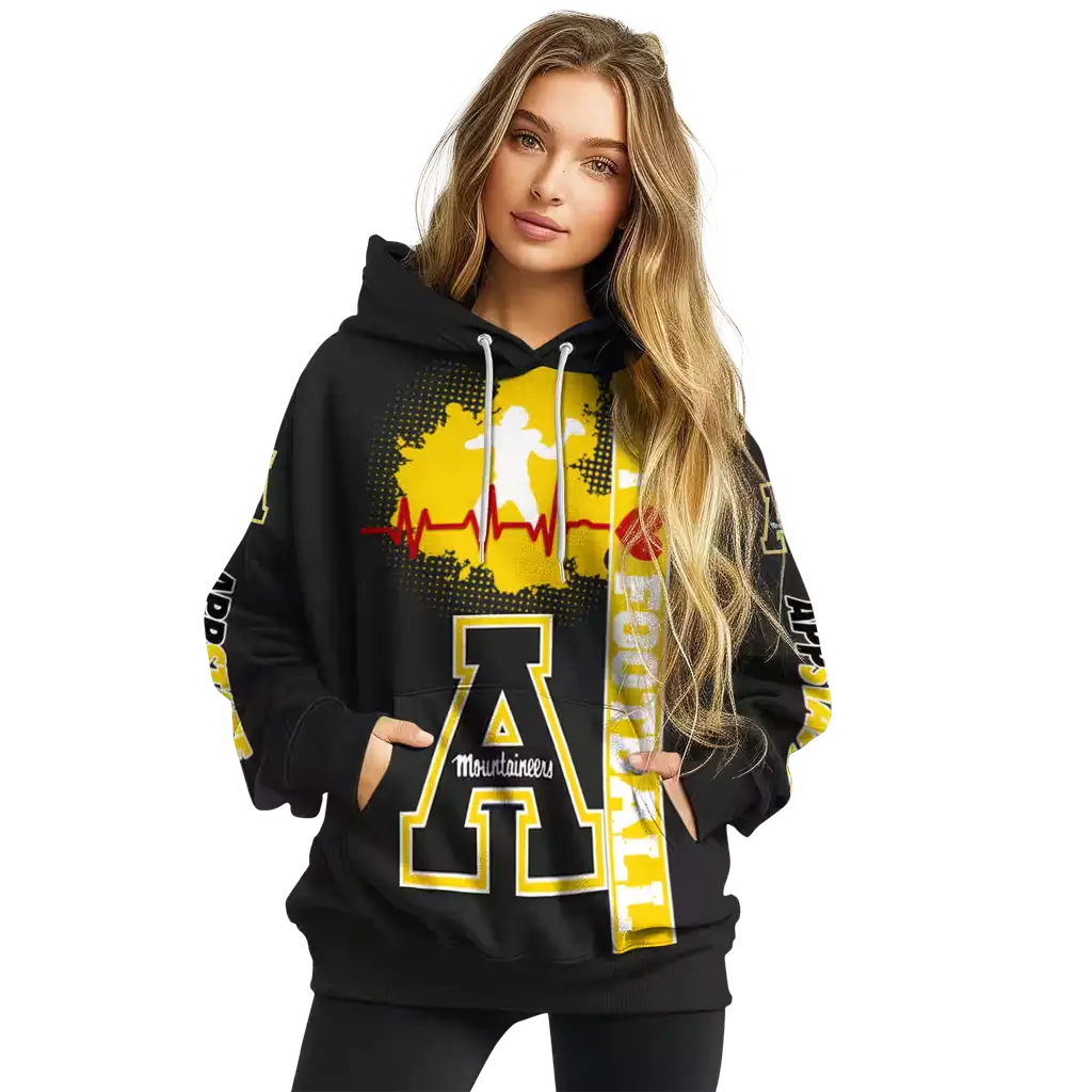 appalachian state mountaineers football heartbeat black hoodie high quality appalachian state mountaineers football heartbeat black hoodie high quality