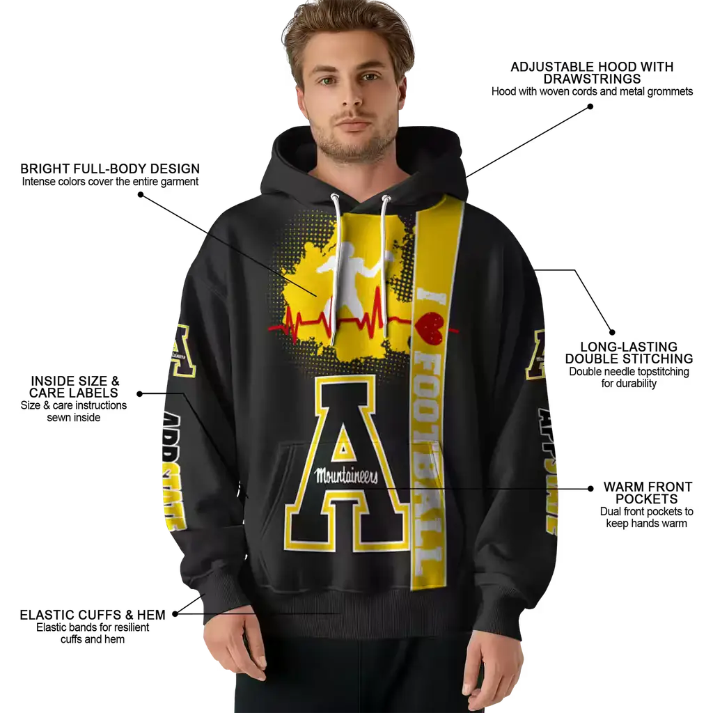 appalachian state mountaineers football heartbeat black hoodie latest model appalachian state mountaineers football heartbeat black hoodie latest model