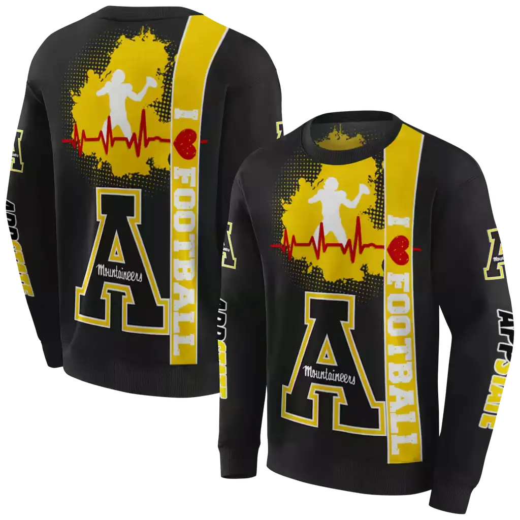 appalachian state mountaineers football heartbeat black hoodie premium grade appalachian state mountaineers football heartbeat black hoodie premium grade