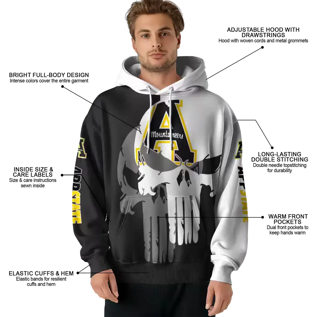 appalachian state mountaineers graphic punisher black white hoodie latest model appalachian state mountaineers graphic punisher black white hoodie latest model