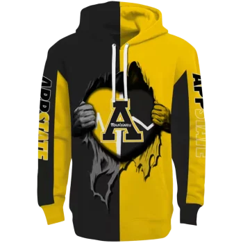 appalachian state mountaineers heartbeat graphic black hoodie best selling