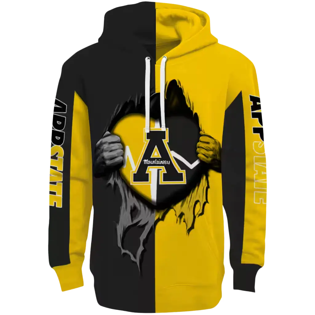 appalachian state mountaineers heartbeat graphic black hoodie best selling appalachian state mountaineers heartbeat graphic black hoodie best selling