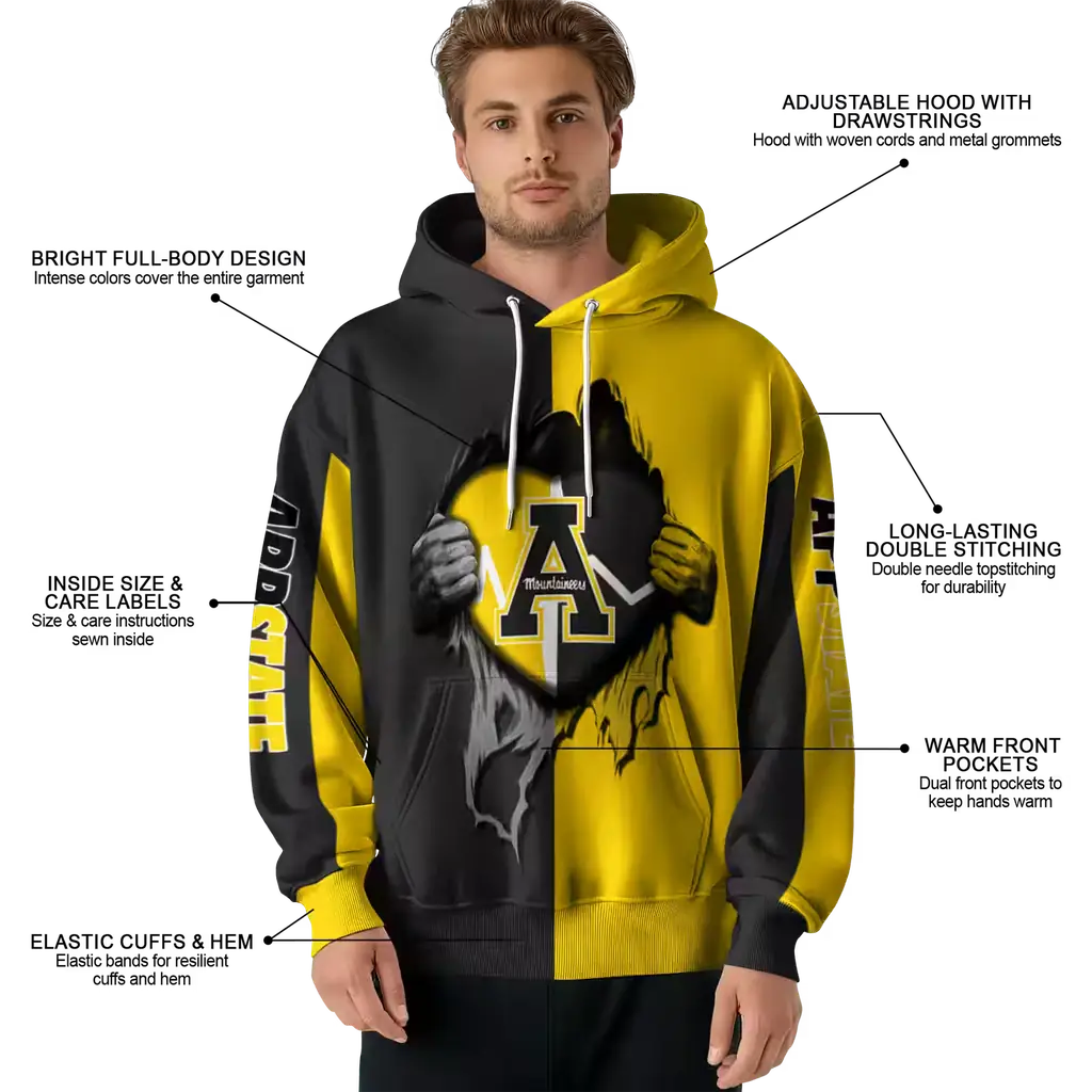 appalachian state mountaineers heartbeat graphic black hoodie latest model appalachian state mountaineers heartbeat graphic black hoodie latest model