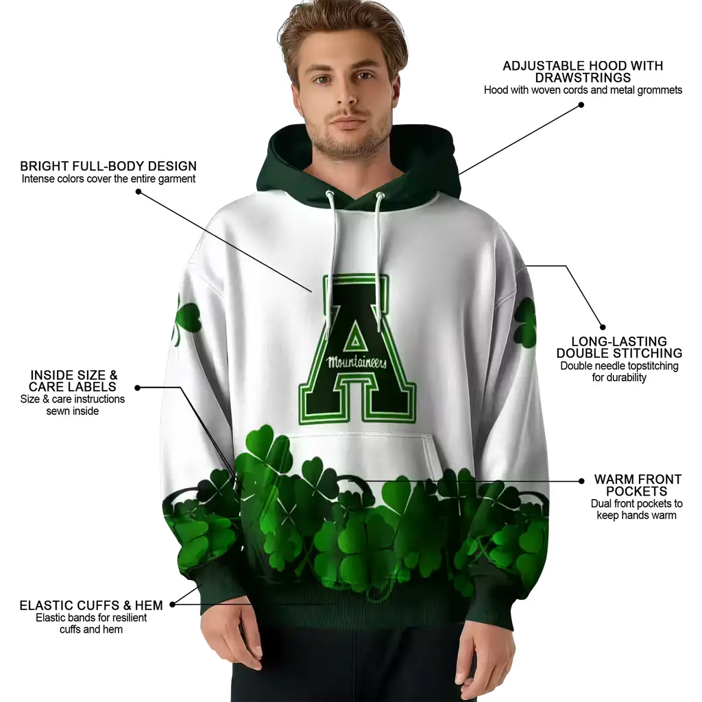appalachian state mountaineers lucky motif white green hoodie latest model appalachian state mountaineers lucky motif white green hoodie latest model