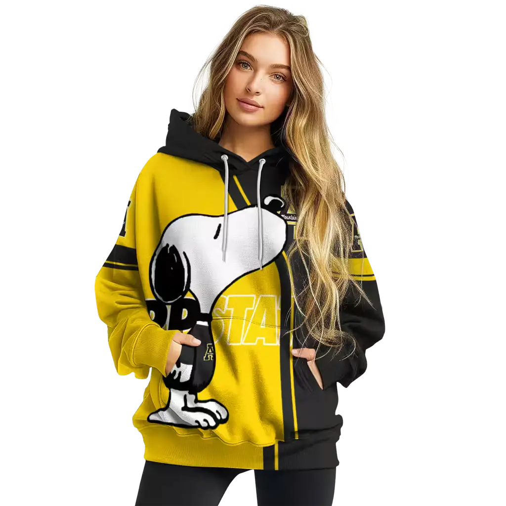 appalachian state mountaineers playful snoopy black hoodie high quality appalachian state mountaineers playful snoopy black hoodie high quality