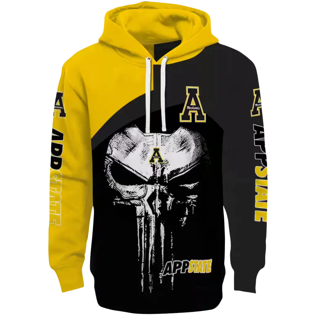 appalachian state mountaineers skull punisher gold black hoodie best selling appalachian state mountaineers skull punisher gold black hoodie best selling