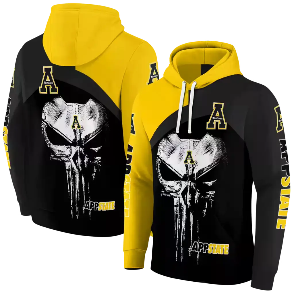 appalachian state mountaineers skull punisher gold black hoodie fashion forward appalachian state mountaineers skull punisher gold black hoodie fashion forward
