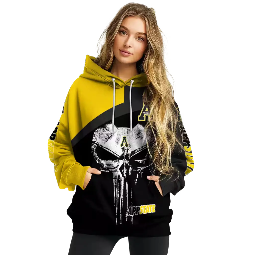 appalachian state mountaineers skull punisher gold black hoodie high quality appalachian state mountaineers skull punisher gold black hoodie high quality