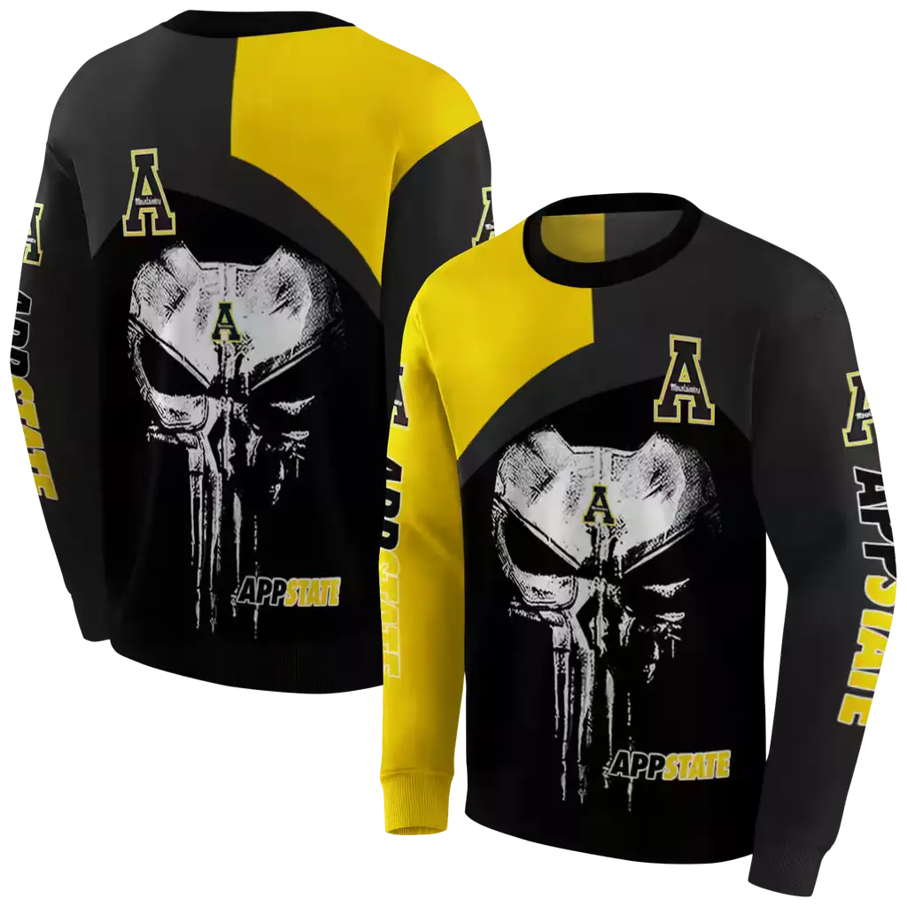 appalachian state mountaineers skull punisher gold black hoodie premium grade appalachian state mountaineers skull punisher gold black hoodie premium grade