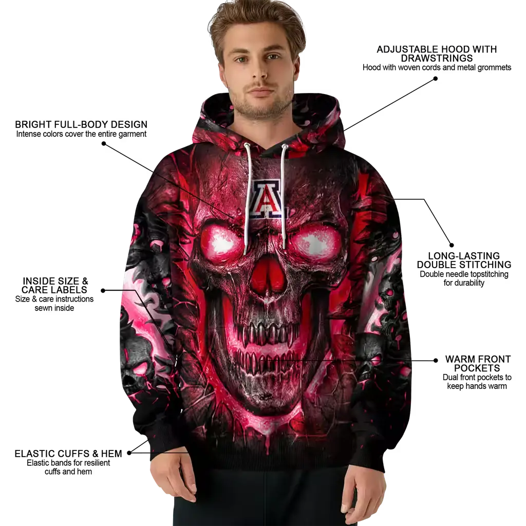 arizona wildcats demonic skull red black hoodie latest model arizona wildcats demonic skull red black hoodie latest model