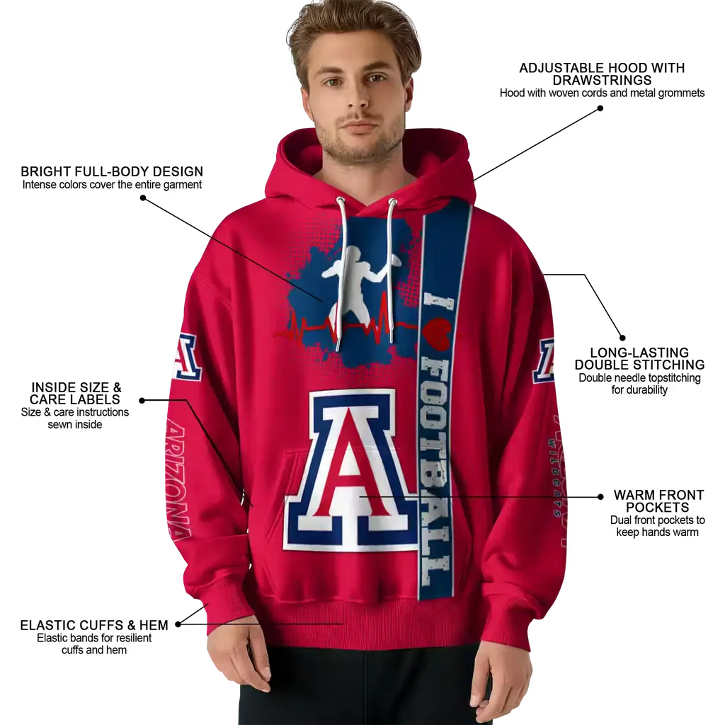arizona wildcats football heartbeat red hoodie latest model arizona wildcats football heartbeat red hoodie latest model