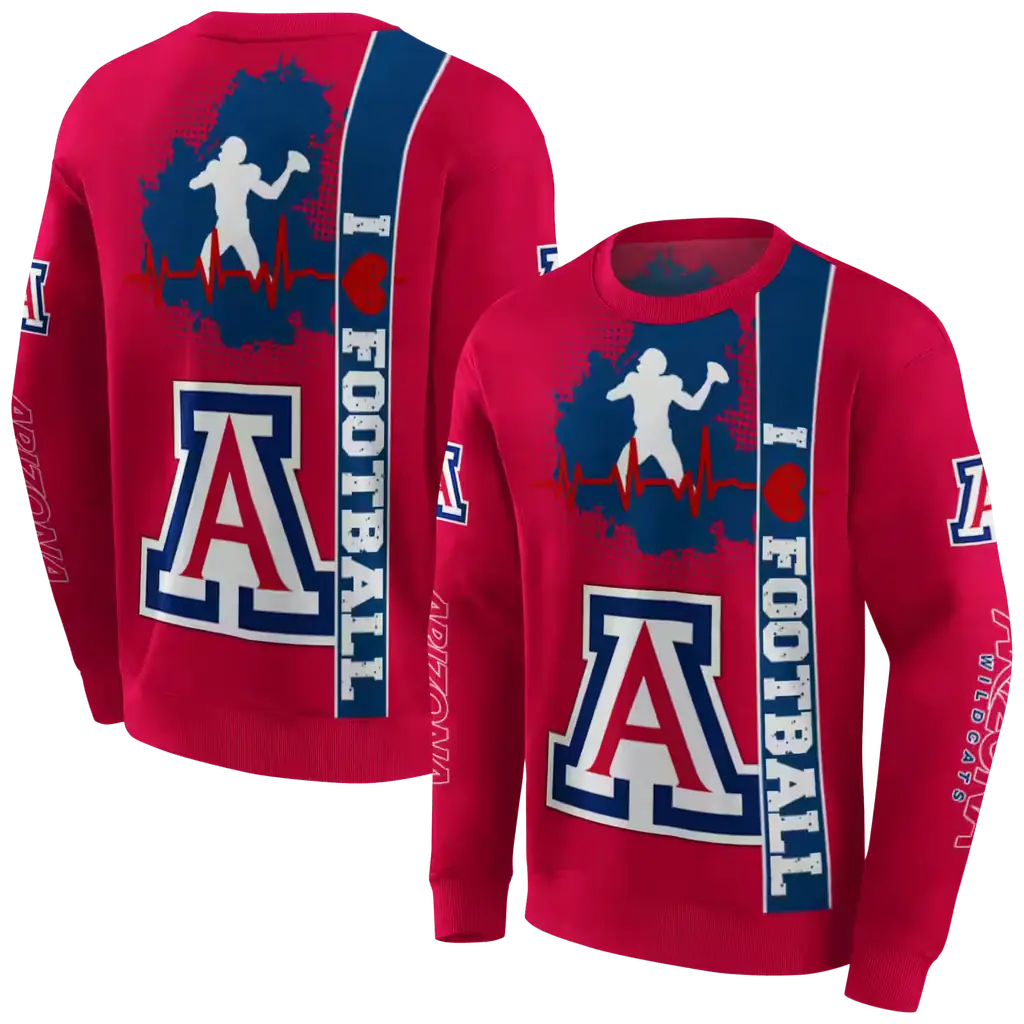 arizona wildcats football heartbeat red hoodie premium grade arizona wildcats football heartbeat red hoodie premium grade
