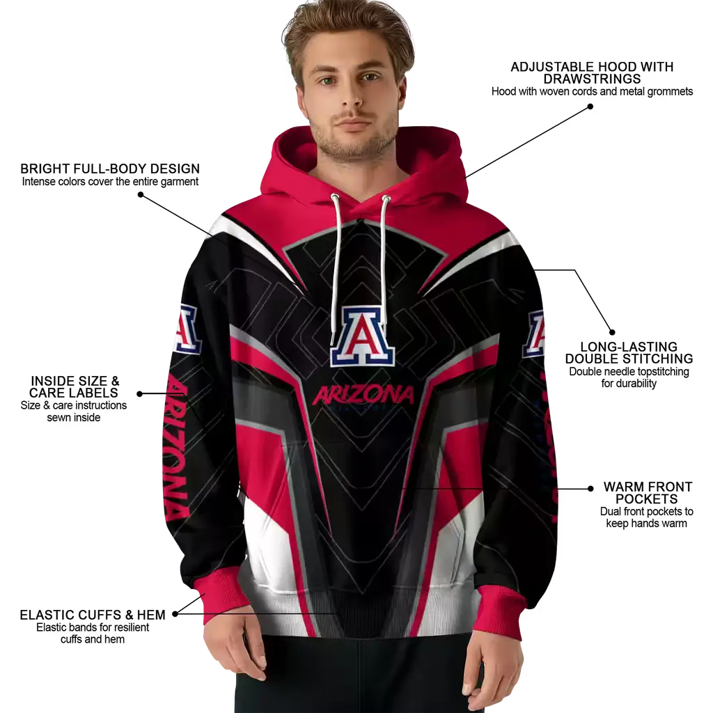 arizona wildcats futuristic pattern red black hoodie latest model arizona wildcats futuristic pattern red black hoodie latest model