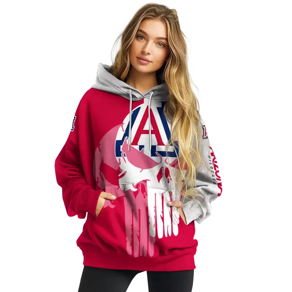 arizona wildcats graphic punisher red white hoodie high quality arizona wildcats graphic punisher red white hoodie high quality