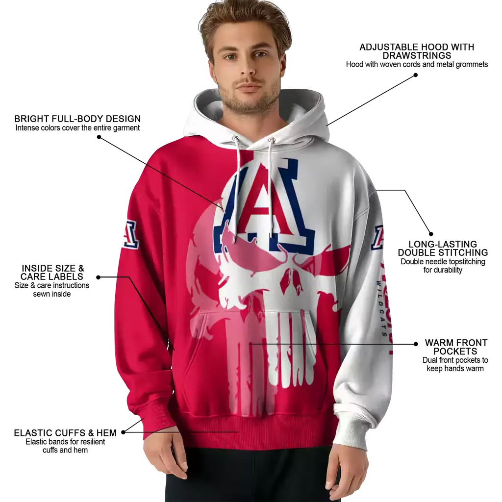 arizona wildcats graphic punisher red white hoodie latest model arizona wildcats graphic punisher red white hoodie latest model