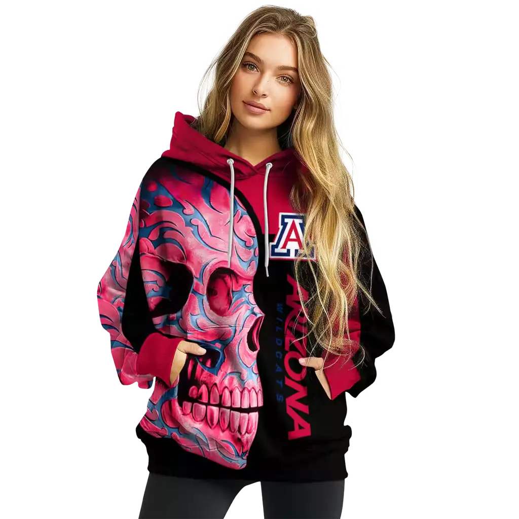 arizona wildcats skull motif red black hoodie high quality arizona wildcats skull motif red black hoodie high quality