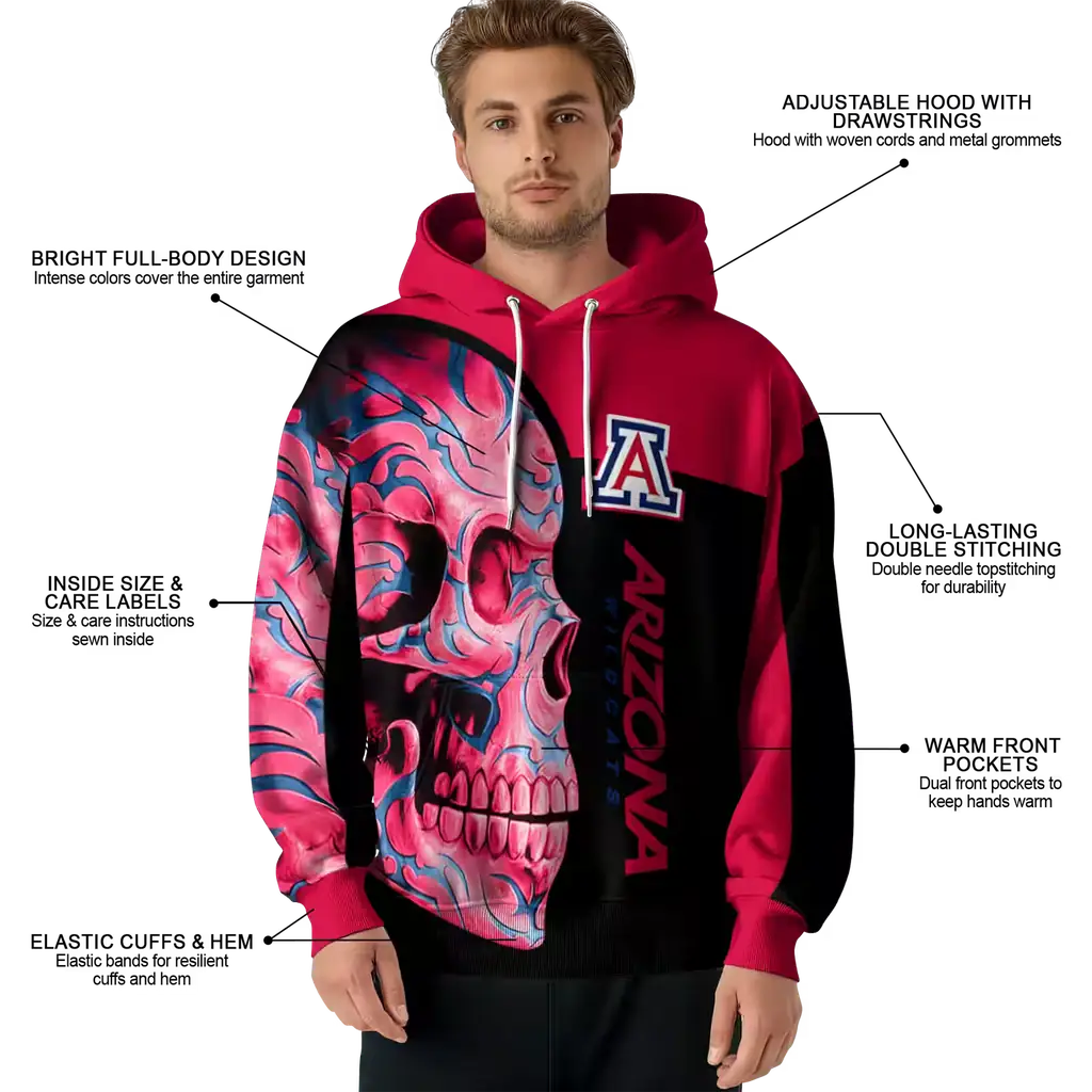 arizona wildcats skull motif red black hoodie latest model arizona wildcats skull motif red black hoodie latest model