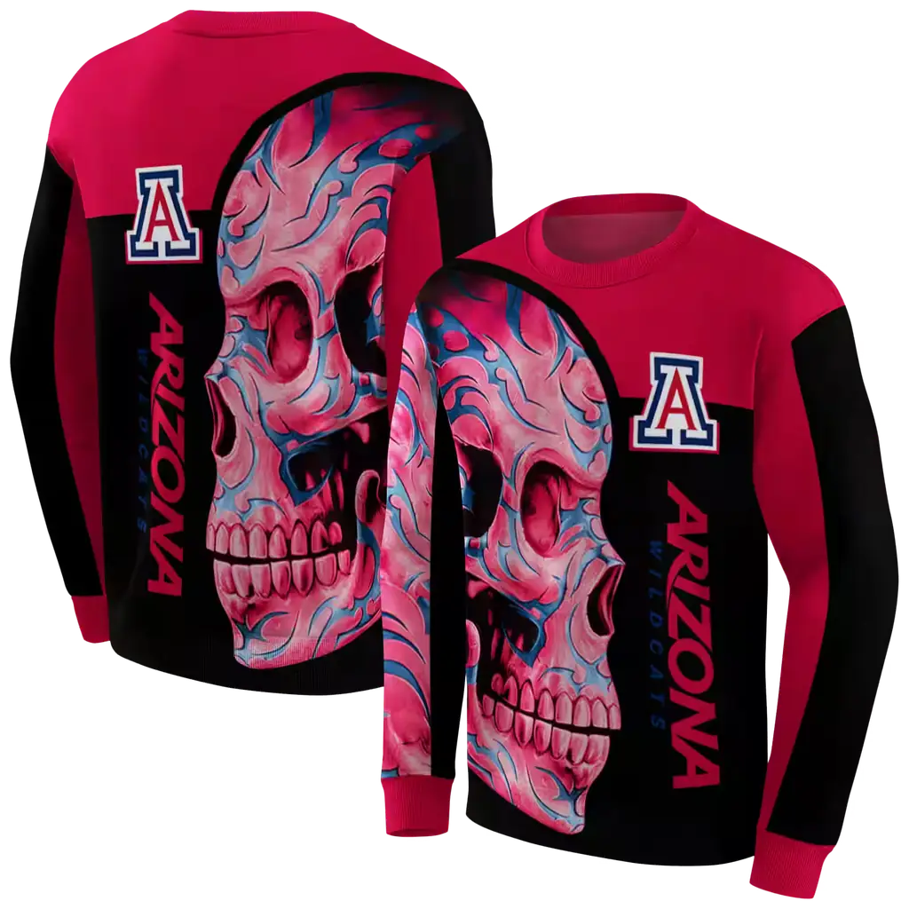arizona wildcats skull motif red black hoodie premium grade arizona wildcats skull motif red black hoodie premium grade