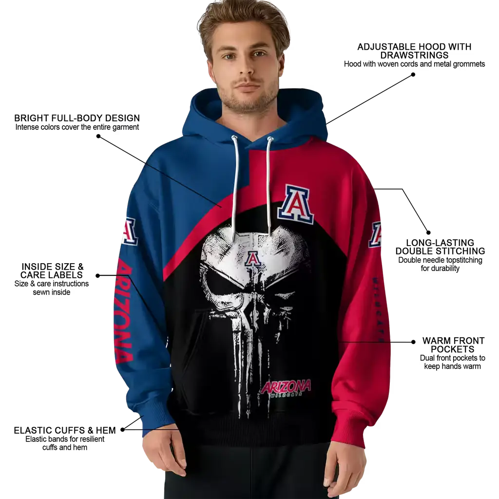 arizona wildcats skull punisher navy black hoodie latest model arizona wildcats skull punisher navy black hoodie latest model