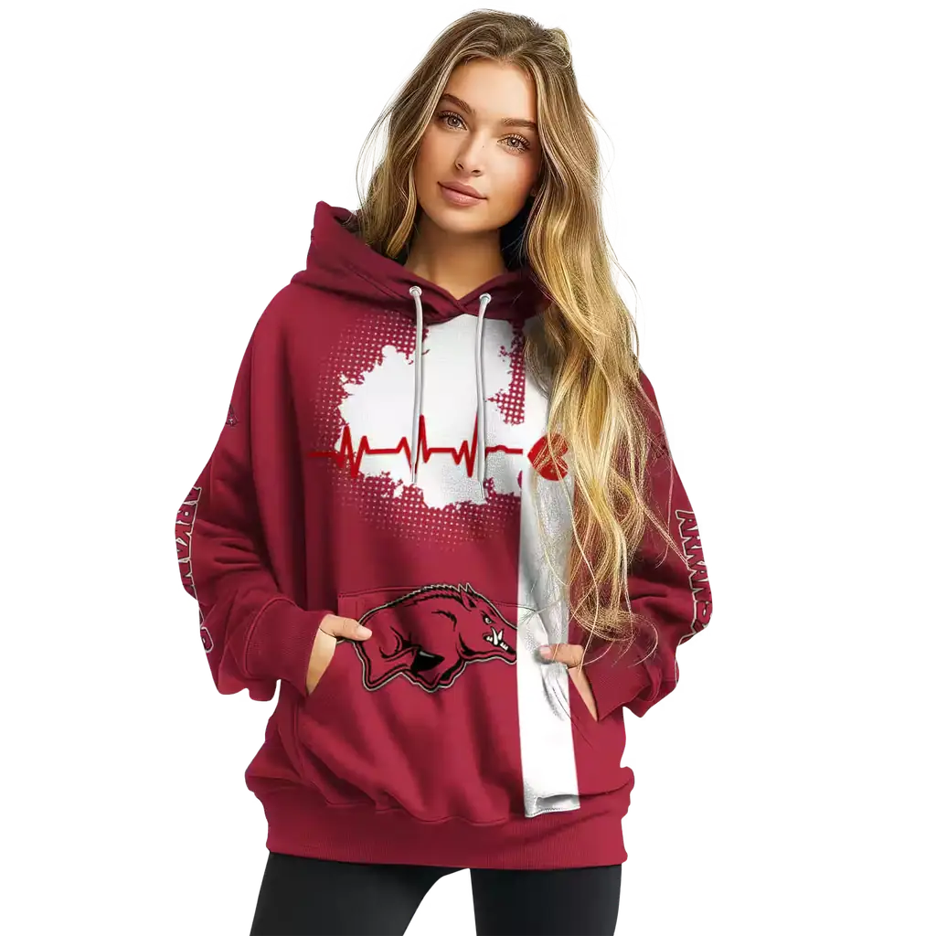 arkansas razorbacks football heartbeat red hoodie high quality arkansas razorbacks football heartbeat red hoodie high quality