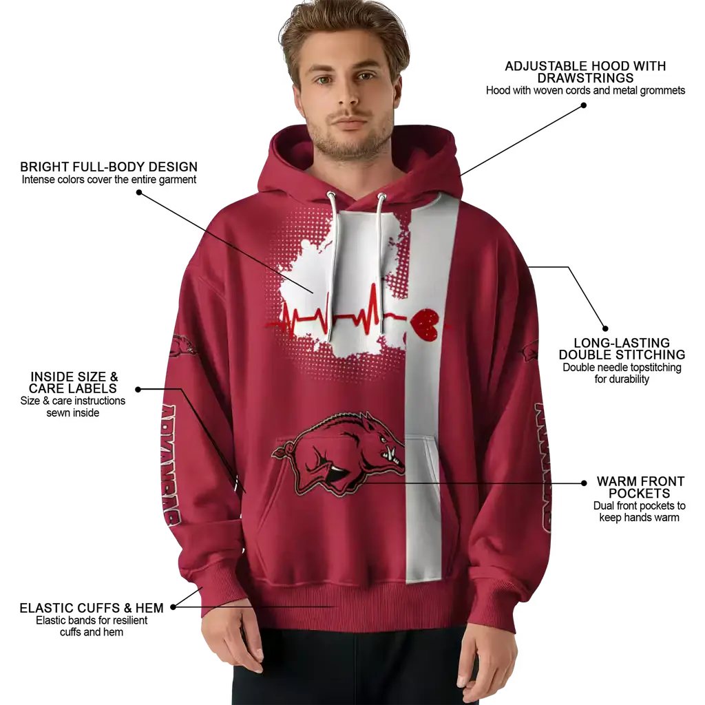 arkansas razorbacks football heartbeat red hoodie latest model arkansas razorbacks football heartbeat red hoodie latest model