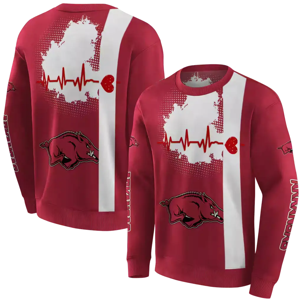 arkansas razorbacks football heartbeat red hoodie premium grade arkansas razorbacks football heartbeat red hoodie premium grade