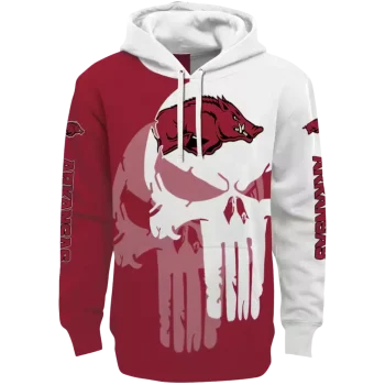 arkansas razorbacks graphic punisher red white hoodie best selling