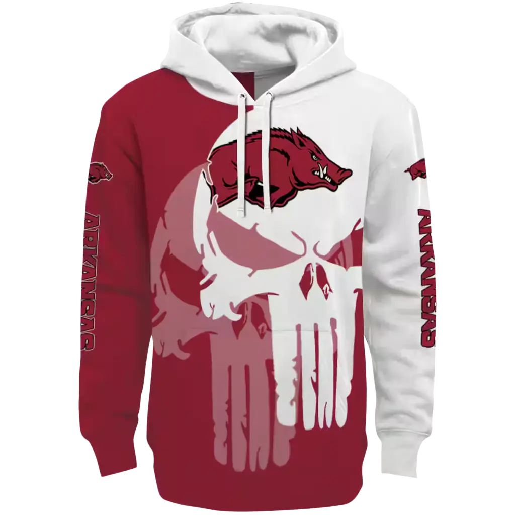 arkansas razorbacks graphic punisher red white hoodie best selling arkansas razorbacks graphic punisher red white hoodie best selling