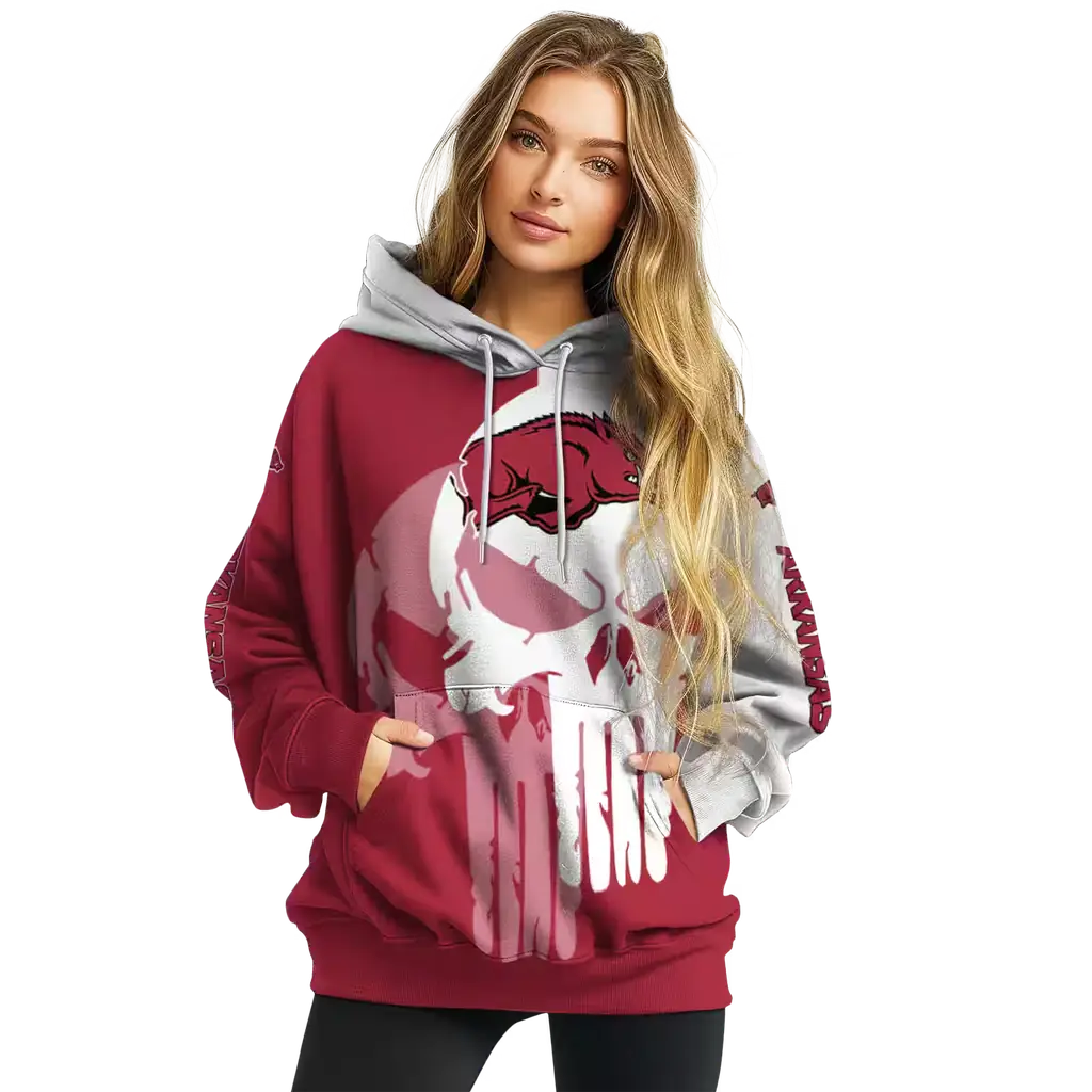 arkansas razorbacks graphic punisher red white hoodie high quality arkansas razorbacks graphic punisher red white hoodie high quality