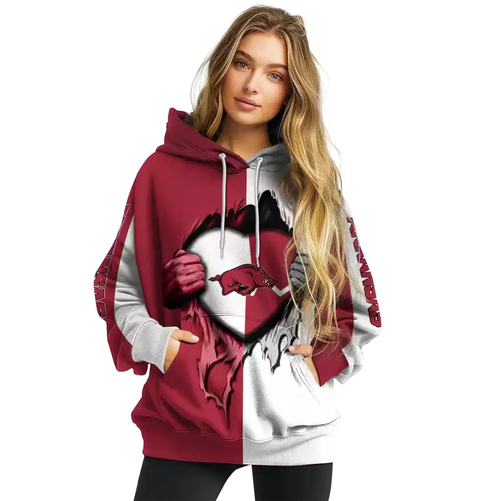 arkansas razorbacks heartbeat graphic red hoodie high quality arkansas razorbacks heartbeat graphic red hoodie high quality