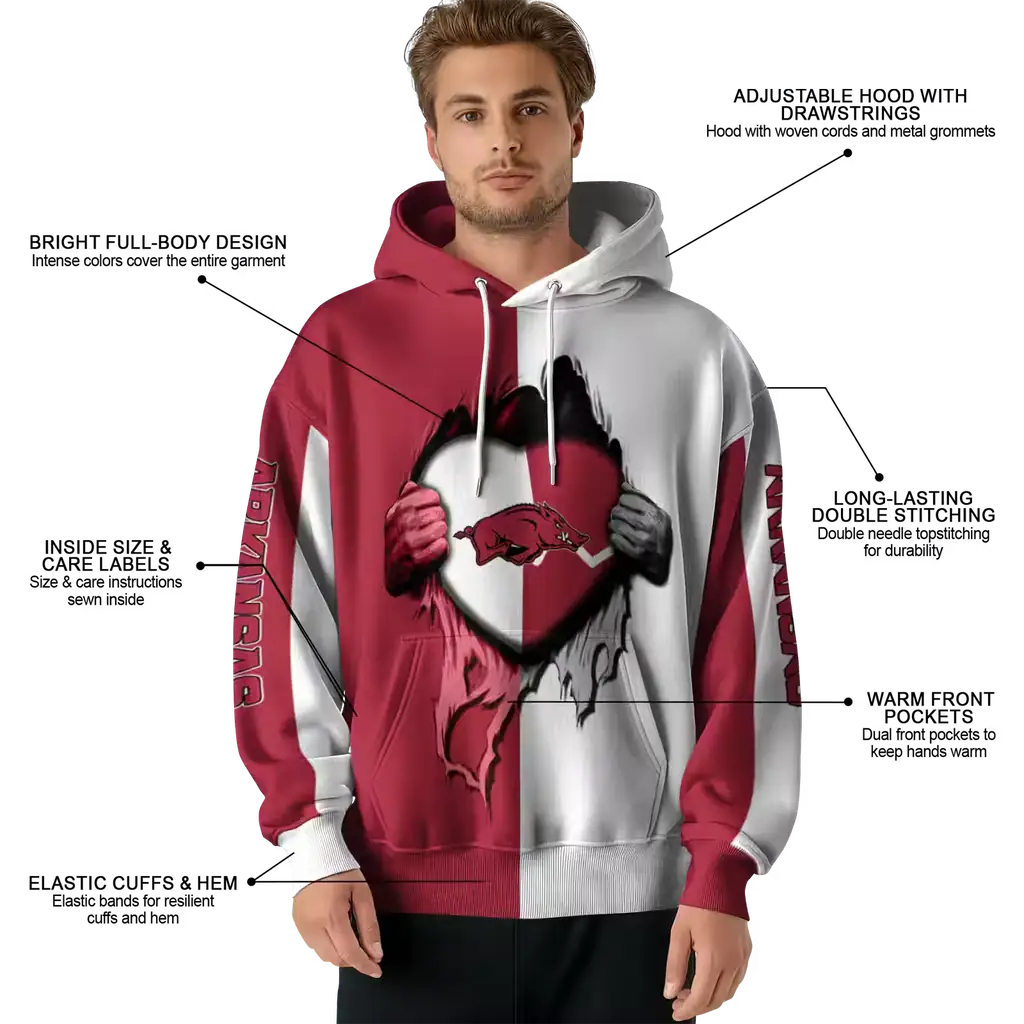 arkansas razorbacks heartbeat graphic red hoodie latest model arkansas razorbacks heartbeat graphic red hoodie latest model