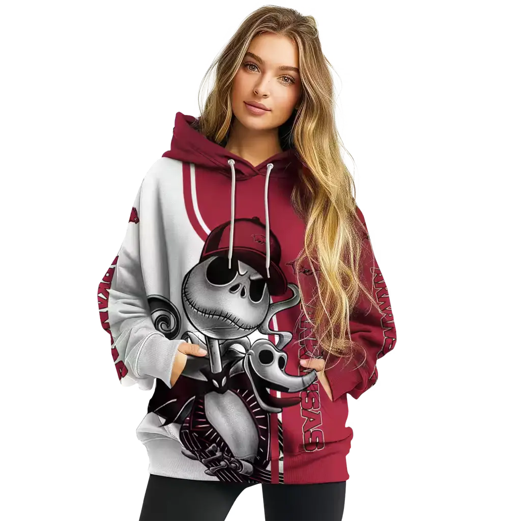 arkansas razorbacks jack skellington red hoodie high quality arkansas razorbacks jack skellington red hoodie high quality