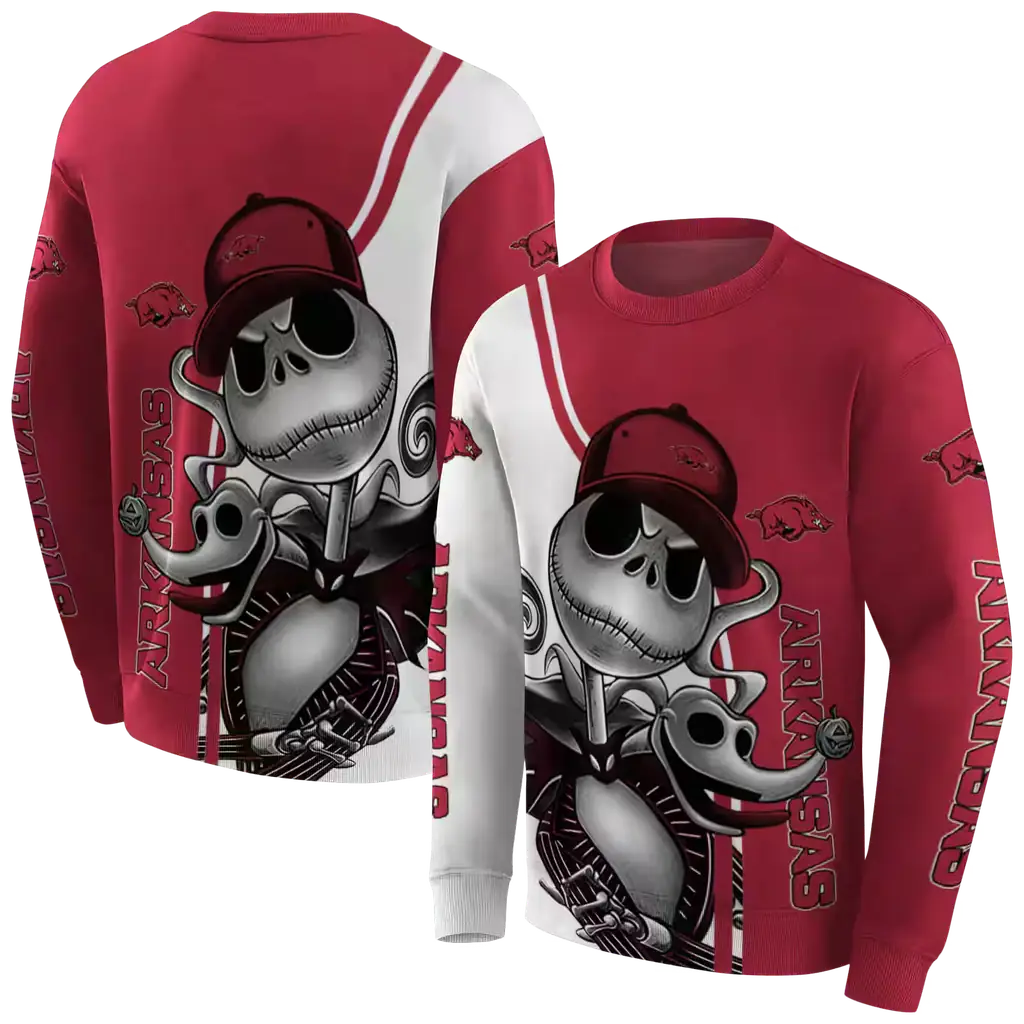 arkansas razorbacks jack skellington red hoodie premium grade arkansas razorbacks jack skellington red hoodie premium grade