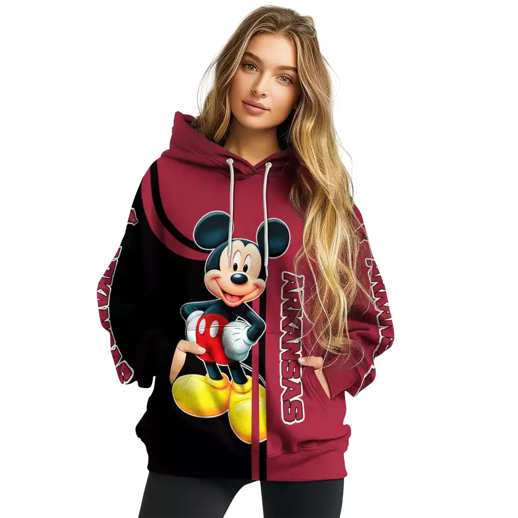 arkansas razorbacks mickey mouse red black hoodie high quality arkansas razorbacks mickey mouse red black hoodie high quality