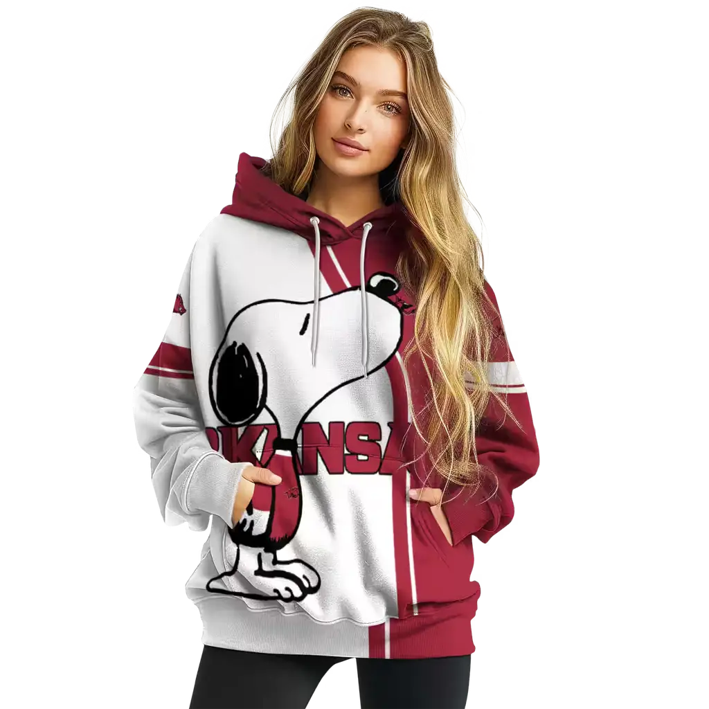 arkansas razorbacks playful snoopy red hoodie high quality arkansas razorbacks playful snoopy red hoodie high quality